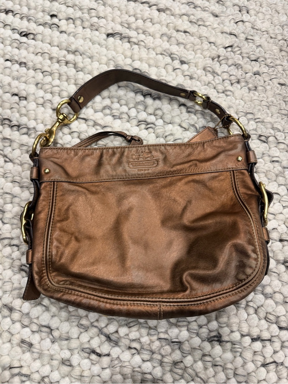 Coach Metallic Bronze Leather Slouchy Hobo Shoulder Bag Gold Hardware 2000s